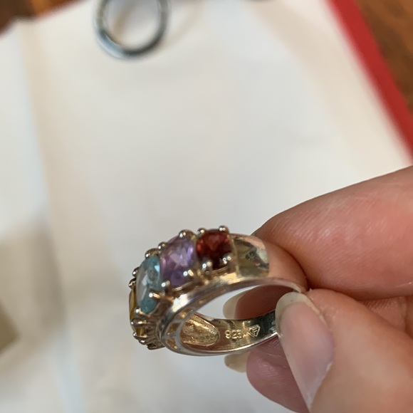 5 Rainbow gems in 925 silver ring - Picture 2 of 5